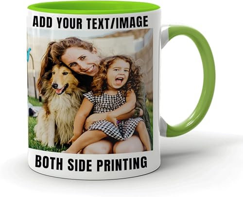 EKAM Personalised Mug - Text Photo Printed Collage Design Logo Custom Gift Cup, 11oz, Birthday & for Mum, Dad, Friend, Sister, Brother, Grandparents (Green)