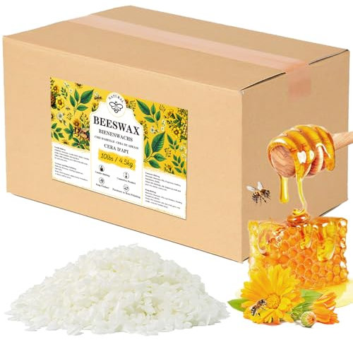 Pellets de cera de abejas blanca orgánica 4.5KG, VEGISHINE Cera de abejas pura y natural para hacer velas, DIY cuidado de la piel, bálsamo labial, pulido, loción, jabón, suministros para hacer velas