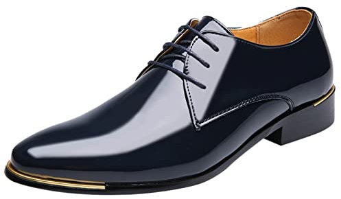 Scarpe in vernice da uomo bianche scarpe da lavoro con lacci, classiche Derby Oxford, scarpe da sposa con lacci, scarpe in pelle, occasioni formali, scarpe da sposa, Blu, 47 EU