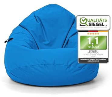 Nadimaideal Sitzsack Tropfenform Kastanie | Bodenkissen für Kinder & Erwachsene | Indoor & Outdoor | Gaming Sitzsack - Sitzkissen - Beanbag | Füllung EPS Perlen (Hellblau, XXL-Durchmesser 88 cm)