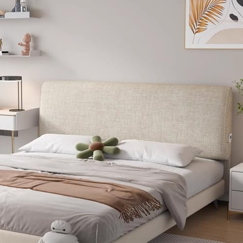 RüCkenlehne Bett Kopfkissen Lesekissen,Baumwoll- Und Leinenstoffe,Waschbar,Verdicken Staubdicht Bett Kopfteil üBerzug,Kopfteil-Schutzbezug FüR Einzel-/King-/Doppelbett(180*60*6cm(Straps),Oatmeal)