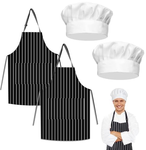 UILYNIU 4 piezas Delantales Cocina Negros Delantal Ajustable Delantales con 2 Bolsillos Delantales de Lona para Cocina Artista Pintura Camarero Jardín