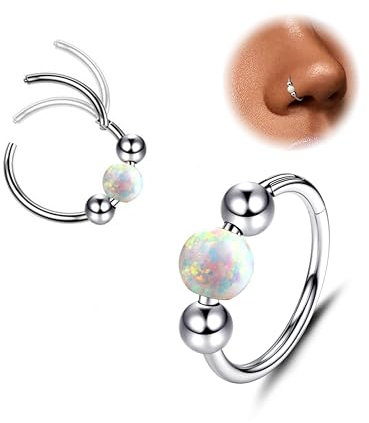 Diamday Opal Nasenpiercing Nasenring Hoop Piercing Ohr Chirurgenstah Piercing Nase Septum Ringe Nasenring Nostril Silber Gold Helix Ring Tragus Conch Clicker lippenpiercing Schmuck 20/18/16G 8/9/10MM