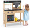HOMASIS Matschküche Kinder Outdoor, Kinderküche mit Wassertank 2 Spülen Herd & Kreidertafel, Gartenküche aus Holz mit 11 Zubehör, Outdoorküche mit 3 Haken & Regalen, Spielküche für Kinder ab 3 Jahren