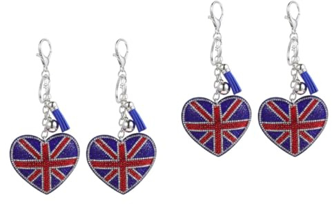 DEARMAMY 2 Ensembles Décoration Porte-clés Décor Union Jack Souvenirs De L'union Jack Femmes Porte-clés Coeur Pièce De Monnaie Porte-clés De Voiture Simple Peluche Strass 2 Pièces * 2