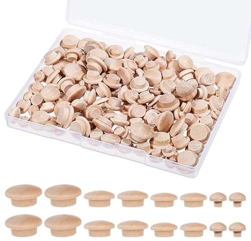 150Pcs 4 Sizes Wood Plugs Wooden Hole Plugs, Flat Head Hardwood Hole Stoppers 3/16, 17/100, 3/8, 1/2 Inch in Furniture/Table and Chair Legs/Cabinet Reserved Holes/Outdoor Equipment