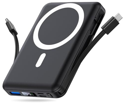 Yiisonger Magsafe Powerbank 10000 mAh, Wireless Magnetic Power Bank Fast Charging with LED Display and USB-C Charging Cable, External Battery Pack for iPhone 16/15/14/13/12 Pro Max/Pro/Plus