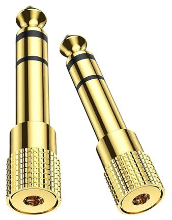 HDXH 2 PCS Headphone Adapter jack,3.5mm to 6.35mm Audio Jac Headphone Adapter,1/4 inch to 3.5mm Audio Jack Plug Adaptor Gold Plated,Aux Jack Converter For Digital Piano,Speaker etc(Golden)