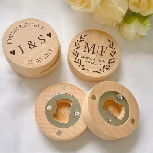 Recuerdos de boda personalizados, imán magnético de madera para nevera, abridor de botellas de cerveza, regalo de recuerdo para cumpleaños, baby shower, aniversarios (20 unidades)