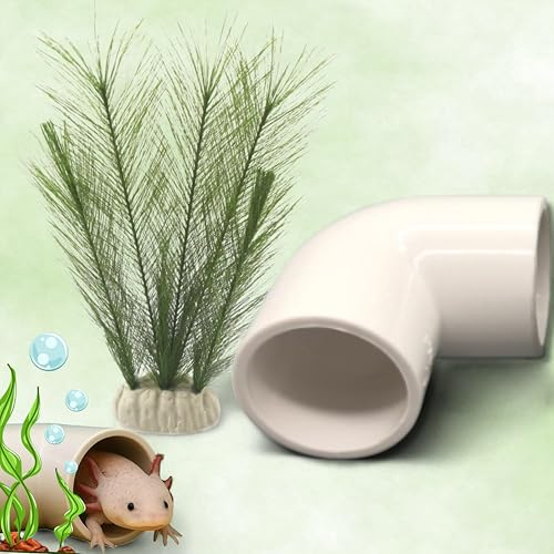 Axolotl Hide Tube et plantes en soie pour aquarium, grotte Axolotl et ensemble de plantes aquatiques, peaux d'axolotls et plantes vertes, décoration d'aquarium, accessoires d'aquarium (blanc, 27,9 x