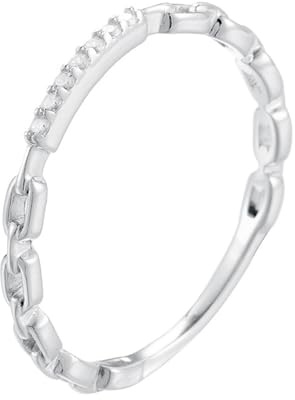 Mesnt Ring Weißgold Damen, Frauen 9 Karat Weißgold Kettenförmiger Verlobungsring mit Moissanit, Größe 50 (15.9)