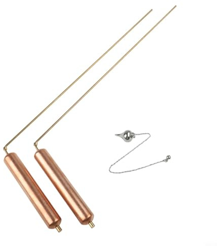 Professionelle Kupfer-Wünschelruten für Metalldetektion und Wassertauchen, inklusive Pendelwerkzeug, 34,9 x 9,9 cm, wiederverwendbarer Geom (Roségold)