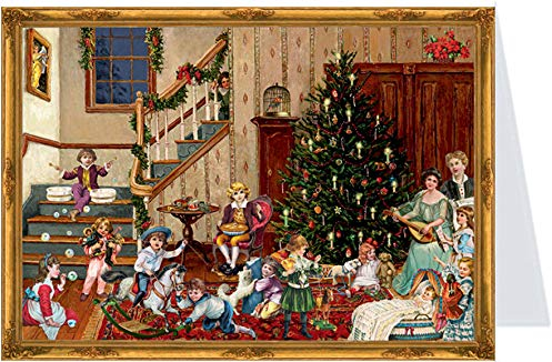 Richard Sellmer Verlag Nostalgischer Postkarten Adventskalender/Weihnachtskalender für Kinder und Erwachsene mit Bildern Weihnachtsabend