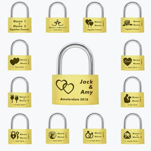Personalised Engraved Padlock, Heart Padlock for Wedding, Anniversary, Valentine's, Travel, Love Locks with 3 Keys & Gift Box for Lovers(Linked Hearts)