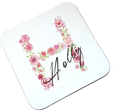 The Supreme Gift Company Personalised Floral Pink Initial Wooden Coaster for girls