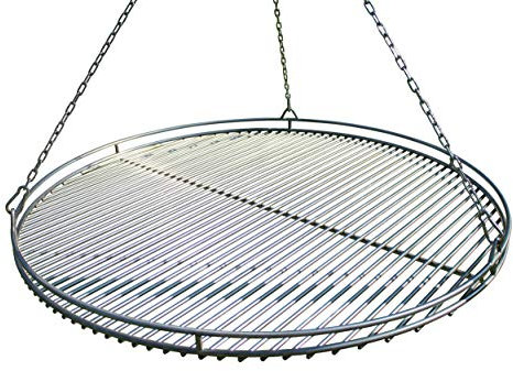 VEIKIN DESIGN Edelstahl Grillrost Ø 90 cm mit Reling und Kettensatz, Grillrost Rund für Schwenkgrill, Massive Ausführung, Profi-Grillrost, Handarbeit aus Deutschland