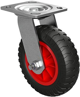 TITAPS 1 x Lenkrolle mit PU Rad Ø 160 mm Gleitlager, Transportrolle, PANNENSICHER, schwarz/rot