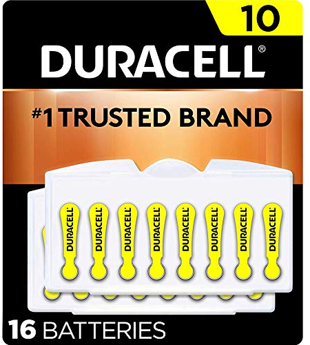 Duracell - Hearing Aid Batteries Size 10 (Yellow) - long lasting battery with EasyTab for ease of installation - 16 count