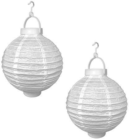 2er Set LED Lampion Party Garten ø 20cm weiß Deko Lampenschirm Lampe Kugel Laterne