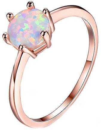 Purmy Bague Or Rose Solitaire Femme Opale Blanche,Bague de fiançailles Style Simple pour Amoureux Petite Amie Taille 60