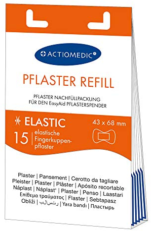 ACTIOMEDIC EasyAid ELASTIC Fingerkuppen-Pflaster Nachfüllset, 15 Stück - kompatibel mit EasyAid Pflasterspender I Hypoallergene Fingerpflaster für Kinder und Erwachsene