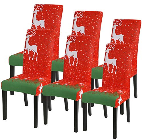 Souarts Xmas weihnachtlich Stuhlhussen 1er/2er/4er/6er Set Strech Stuhlbezug Moderne Husse Dekoration Stuhlüberzug Stuhl Universal Passform für Esszimmer Party Banquet (6er Set, Red)