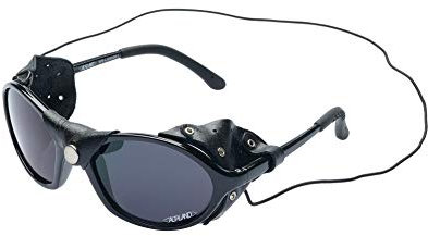 Alpland Bergbrille, Gletscherbrille, Skibrille, Moutain glasses mit höchstem SF Schutz Cat4 (schwarz mit Leder)