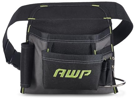 AWP Grembiule per tuttofare con 6 tasche e passanti per l'organizzazione degli attrezzi, nero e grigio, adatto a girovita fino a 127 cm