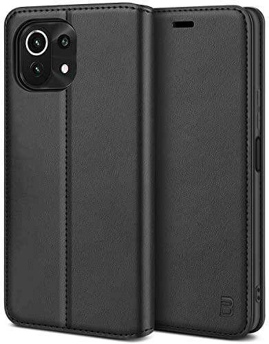 BEZ Handyhülle für Xiaomi Mi 11 Lite 5G Hülle, [4G/5G], Tasche Kompatibel für Xiaomi Mi 11 Lite, Tasche Case Schutzhüllen aus Klappbar mit Kreditkartenhaltern, Ständer, Magnetverschluss, Schwarz