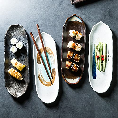 Hanghaijia Plato Largo de cerámica de Estilo japonés, vajilla de Comedor de Cocina de Bocadillo de Sushi en Forma de 29cm (Size : Sets of 4)