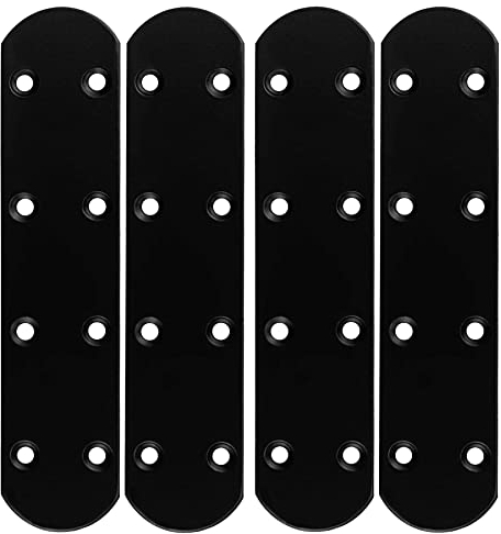 RedBee 4Pcs Mending Plates, 3mm Thick 168mm x 38mm Flat Straight Brackets for Wood, Black Metal Brace for Shelves Furniture Cupboards, (S-168-38-3-4p-2)