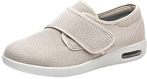 Cansats Arthritis ÖDem Geschwollene Hausschuhe Orthopädischer extrabreiter verstellbarer Riemen für Damen. Einfaches An- und Ausziehen,Beige,42 Herren Klett-Halbschuh,Gesundheits-Schuh