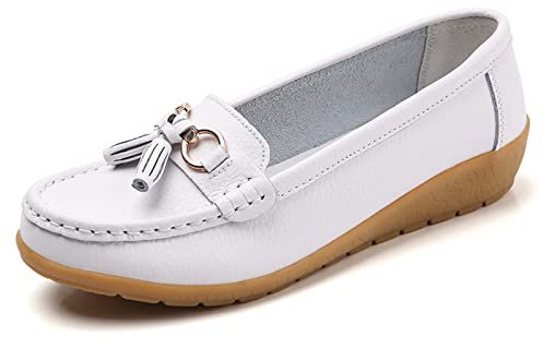 LTHTX Mocassini da donna in pelle comodi, piatti, casual, punta rotonda, mocassini da guida selvaggia, morbidi scarpe da passeggio da donna