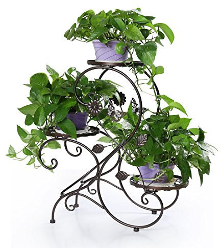 HLC Supporto per piante in metallo Supporto per vaso da fiori con 3 pneumatici interni ed esterni a forma di S 60* 26* 64CM (bronzo)