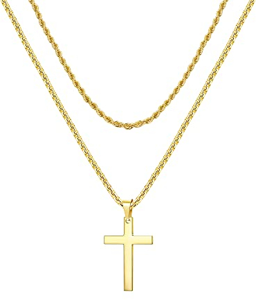 YADOCA Edelstahl Kreuz Halskette für Herren Damen Seil Kette Kreuz Anhänger Halskette Schmuck Geschenke Kette Halskette Gold