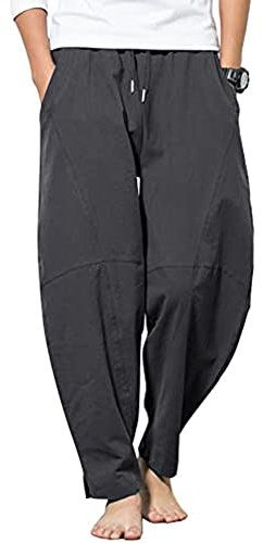 YAOBAOLE Freizeithose Herren Loose Fit Herren Leinenhose Lang Herren Hosen Baumwoll Dunkelgrau 2XL