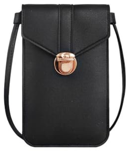 Narunii Mini Sac à bandoulière Femme, Mini Pochette pour téléphone Portable avec Sac à Dos en Cuir PU Transparent pour écran Tactile (Noir)