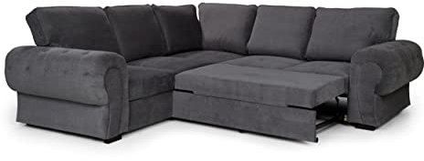 FURNITURESTOP. Nikaro Corner Sofa Bed with Storage Space,Black Grey Sofa Bed 3 Seater,Cushions Included (2C2 Graphite Corner Sofa Bed,Full Back Cussions)