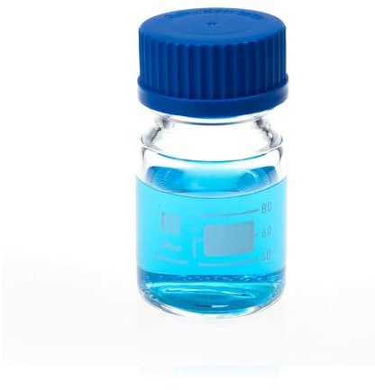 ALWSCI 100 ml Graduated Glass Round Media Storage Bottle with blue GL45 Screw Cap, 3.3 Borosilicate Clear Glass, Wide Mouth Lab Reagent Bottle, Pack of 1