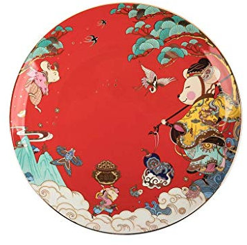 Vaisselle Assiettes à dîner en porcelaine Assiette à rebord en or rouge Plateau de service Plats de service Style Vaisselle à manger (Couleur : Rouge) little surprise