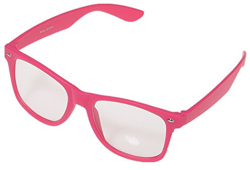 Miobo Sonnenbrillen Party Brillen 1980 style Retro Atzen Nerdbrille Hornbrille Sonnenbrille oder Klarglas Schwarz (Pink Klarglas)