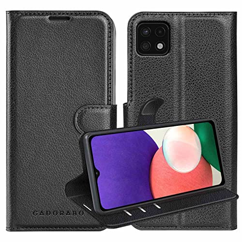 Cadorabo Hülle kompatibel mit Samsung Galaxy A22 5G in Phantom SCHWARZ - Schutzhülle mit Magnetverschluss, Standfunktion und Kartenfach
