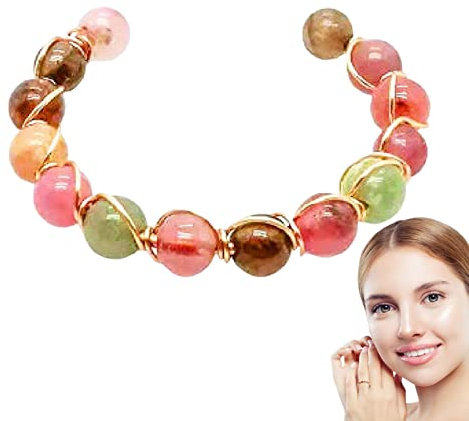 shangjia Regenbogen-Turmalin-Ring | Offener schmaler Turmalin-Ring aus 14 Karat Gold | Handgemachter Turmalin-Ring, Verstellbarer Turmalin-Ring mit Regenbogenperlen, Schmuckgeschenk für Frauen