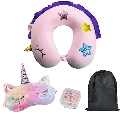 crazy bean Nackenkissen Reisekissen Memory Foam Nackenkissen Stützkissen für Flugzeug Zug mit Schlafmaske Ohrstöpseln Rosa