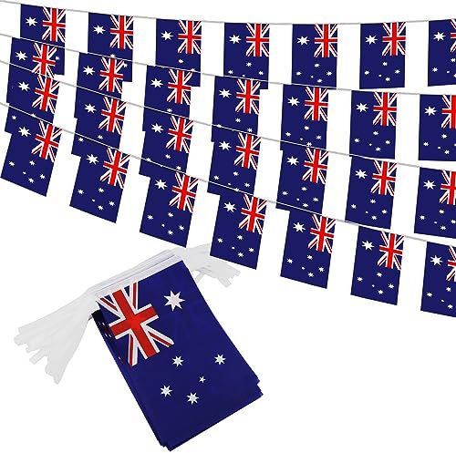 Australien-Flagge, Wimpelbanner – 38 Flaggen, 12 m, kleine australische Flaggen, Wimpelkette für Landdekoration, Schule, Party, Sportveranstaltungen