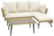 COSTWAY 3 Pieces Rattan Garden Furniture Set, L Shaped Patio Conversation Set with Cushions, Lounge & Tempered Glass Table, Outdoor Sectional Corner Sofa Set for Yard, Poolside and Lawn (Cream White)