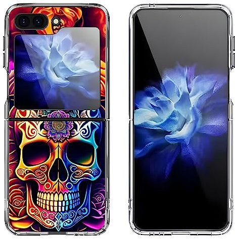 Bcov Galaxy Z Flip 5 Case,Colorful Mandala Skull Flowers Anti-Scratch Solid Hard case Protective Shookproof Phone Cover for Samsung Galaxy Z Flip 5