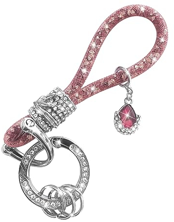 JNNJ Crystal Auto Schlüsselanhänger, Universelle Auto-Schlüsselanhänger Mit Glitzernden Strasssteinen, Kristall Auto Schlüsselanhänger Zubehör für Damen(Rosa)
