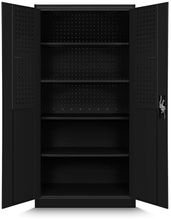 Jan Nowak Werkzeugschrank TC01A Werkstattschrank Garagenschrank Universalschrank Lagerschrank Pulverbeschichtet Flügeltüren Stahlblech 180 cm x 90 cm x 50 cm (Schwarz)