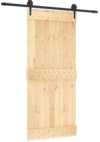 vidaXL Puerta Corredera, Puerta Colgante con Herrajes, Puerta de Establo, Decoración para Entrada de Casa Garaje, Madera Maciza de Pino 90x210 cm